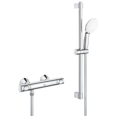GROHE Grohtherm 500 Doucheset - thermostatische douchekraan - met glijstangset - 60cm - ronde handdouche - 1 straalsoort - chroom