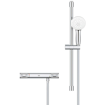 GROHE Grohtherm 1000 Performance Doucheset - thermostatische douchekraan - met glijstangset - 60cm - ronde handdouche - 2 straalsoorten - gladde doucheslang - chroom