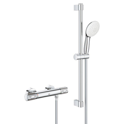 GROHE Grohtherm 1000 Performance Doucheset - thermostatische douchekraan - met rozetten - met glijstangset - 60cm - ronde handdouche - 2 straalsoorten - gladde doucheslang - chroom