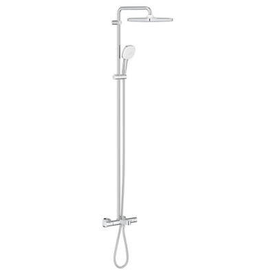 GROHE Tempesta 250 Cube Regendoucheset met badkraan - hoofddouche 25cm - vierkante handdouche - 2 straalsoorten - met thermostaatkraan - chroom