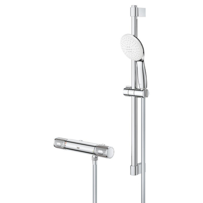 GROHE Grohtherm 1000 Performance Doucheset - thermostatische douchekraan - met glijstangset - 60cm - ronde handdouche - 2 straalsoorten - gladde doucheslang - chroom