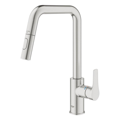 GROHE Eurosmart Keukenmengkraan - 22.1cm - uitrekbare handdouche - 2 straalsoorten - supersteel