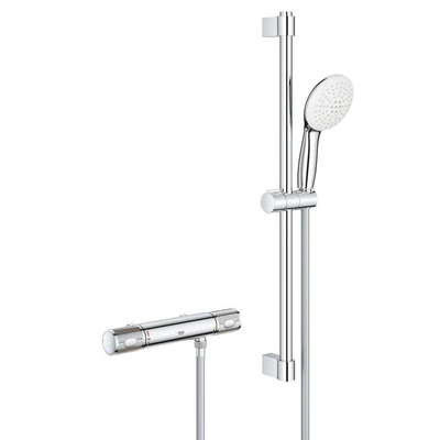 GROHE Grohtherm 1000 Performance Doucheset - thermostatische douchekraan - met glijstangset - 60cm - ronde handdouche - 2 straalsoorten - gladde doucheslang - chroom