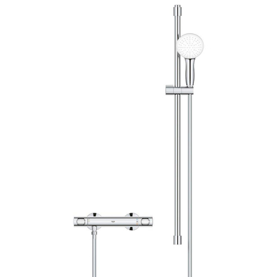 GROHE Grohtherm 500 Doucheset - thermostatische douchekraan - met glijstangset - 90cm - ronde handdouche - 3 straalsoorten - gladde doucheslang - chroom
