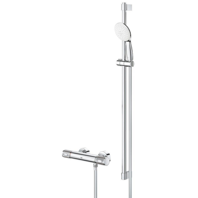 GROHE Grohtherm 1000 Performance Doucheset - thermostatische douchekraan - met rozetten - met glijstangset - 90cm - ronde handdouche - 2 straalsoorten - gladde doucheslang - chroom