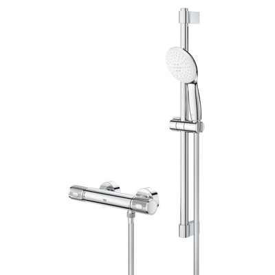GROHE Grohtherm 1000 Performance Doucheset - thermostatische douchekraan - met rozetten - met glijstangset - 60cm - ronde handdouche - 2 straalsoorten - gladde doucheslang - chroom