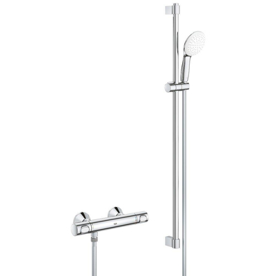 GROHE Grohtherm 500 Doucheset - thermostatische douchekraan - met glijstangset - 90cm - ronde handdouche - 3 straalsoorten - gladde doucheslang - chroom