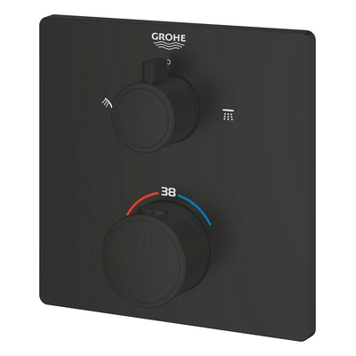 GROHE Grohtherm Douchemengkraan - afdekset - thermostatisch - 2 uitgangen - vierkant - matte black