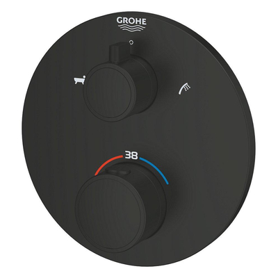 GROHE Grohtherm Badmengkraan - afdekset - thermostatisch - 2 uitgangen - met omstelling - rond - matte black