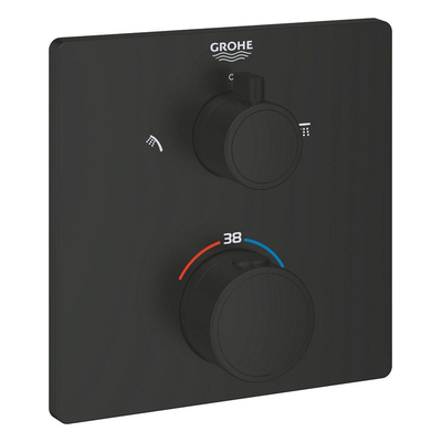 GROHE Grohtherm Douchemengkraan - afdekset - thermostatisch - 2 uitgangen - vierkant - matte black