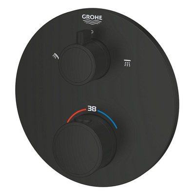 GROHE Grohtherm Douchemengkraan - afdekset - thermostatisch - 2 uitgangen - met omstelling - rond - matte black