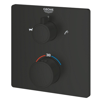 GROHE Grohtherm Badmengkraan - afdekset - thermostatisch - 2 uitgangen - vierkant - matte black