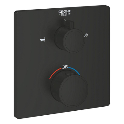 GROHE Grohtherm Badmengkraan - afdekset - thermostatisch - 2 uitgangen - vierkant - matte black