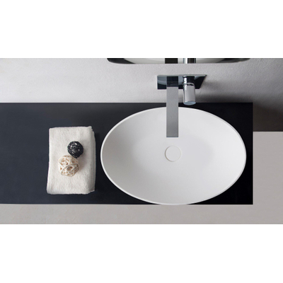Ideavit Solidthin opbouw wastafel 50x33x14.5cm ovaal 0 kraangaten 1 wasbak Solid surface wit