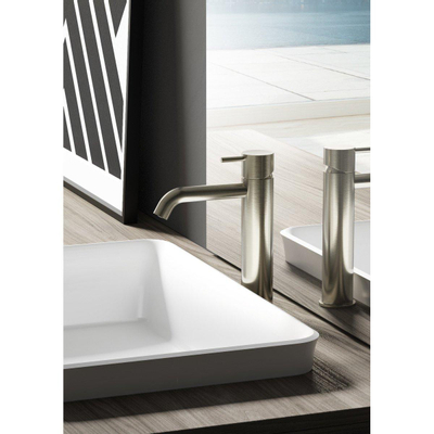 Hotbath Cobber middelhoge wastafelkraan met gebogen uitloop zonder waste geborsteld nikkel - beschadigd-OUTLET UDEN