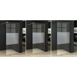 Wiesbaden Slim losse glaswand 90x200cm Helder glas matte band 8mm met anti-kalk coating zonder profiel en stabilisatiestang