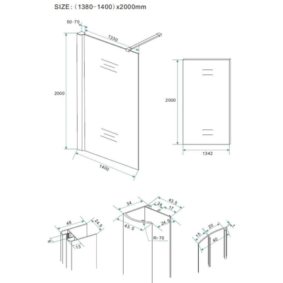 Wiesbaden Comfort Shower inloopdouche 140x200cm 8mm glas met NANO coating