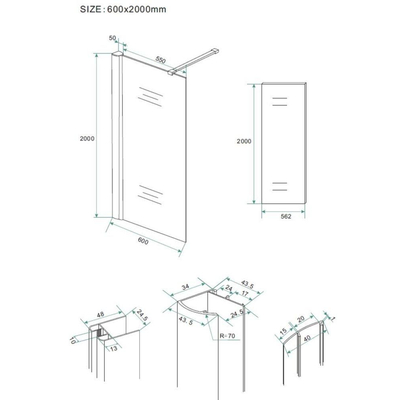 Wiesbaden Comfort Shower plus inloopdouche 60x200cm 10mm glas met NANO coating