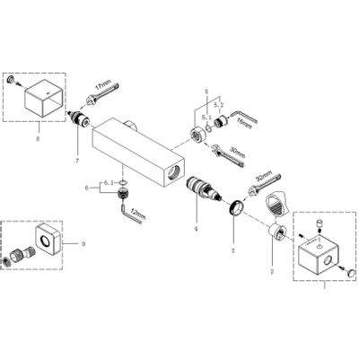 Wiesbaden Rombo thermostatische douchemengkraan vierkant chroom