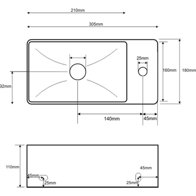Wiesbaden Rhea xxs fontein rechts 30,5 x 18 x 11 cm keramiek glans wit