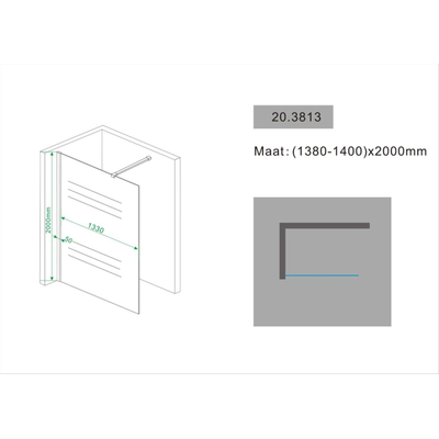 Wiesbaden Comfort Shower inloopdouche 140x200cm 8mm glas met NANO coating