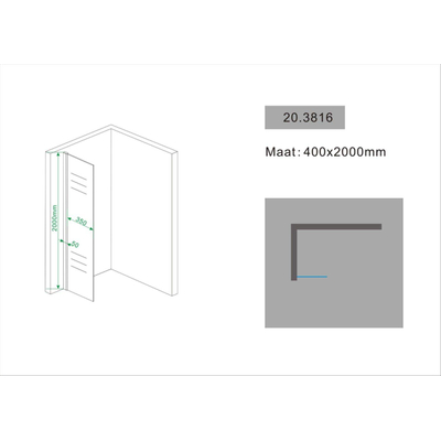 Wiesbaden Comfort Shower plus Zijwand met muurprofiel 40x200cm 10mm dik NANO coating glas