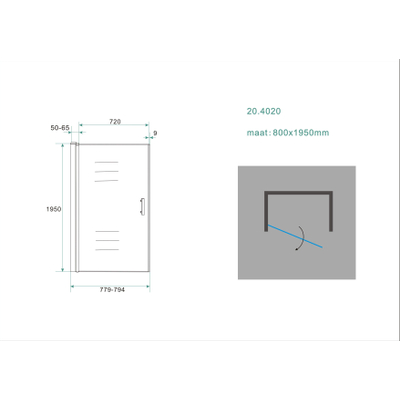 Xellanz Cerra eco nisdeur 800 x 1950 x 6 mm helder glas/chroom