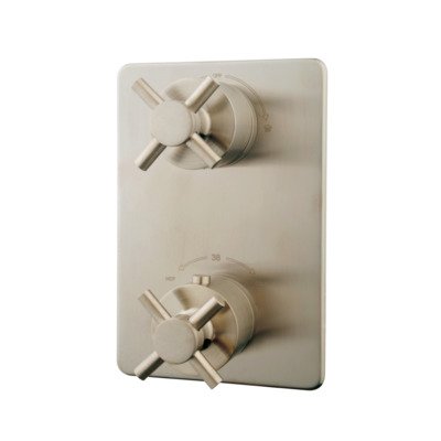 Wiesbaden Cross afbouwdeel inbouwthermostaat 2 weg geborsteld staal