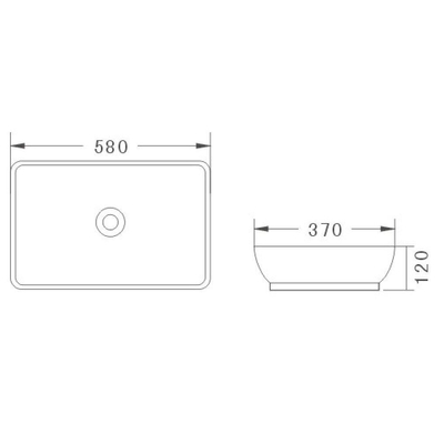 Wiesbaden Karé waskom rechthoekig 58 x 36 x 11,5 cm keramiek mat zwart