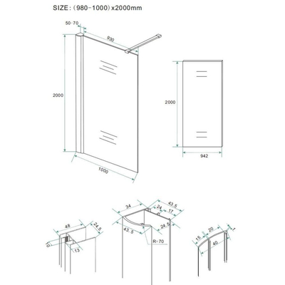 Wiesbaden Comfort Shower plus inloopdouche 100x200cm 10mm glas met NANO coating