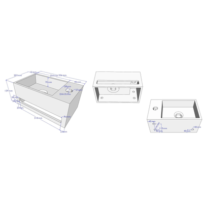 Wiesbaden Julia fontein Solid Surface 35 x 20 x 16 cm betonlook rechts