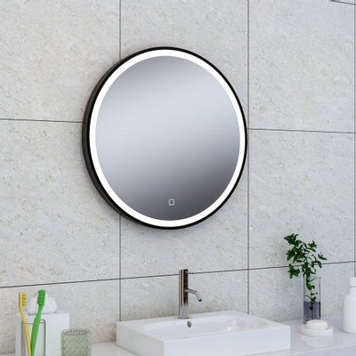 Wiesbaden Maro spiegel rond met LED, dimbaar en spiegelverwarming 60 cm mat zwart