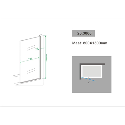 Wiesbaden Palmo badwand draaibaar 800 x 1500 x 6 mm nano helder glas/chroom