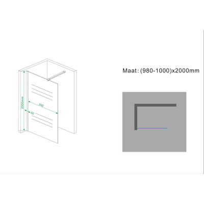 Wiesbaden Smoke inloopdouche met rookglas en muurprofiel 100x200cm NANO coating veiligheidsglas 10mm