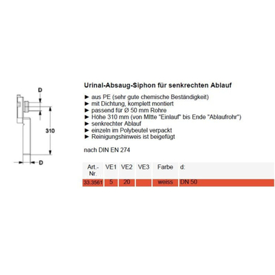 Plumb Urinoirsifon afvoer vertikaal