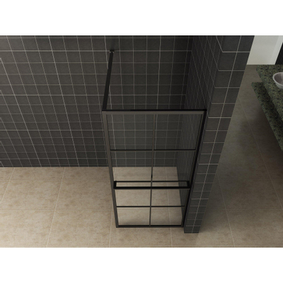 Wiesbaden Maaz inloopdouche met raster en handdoekhouder 1200 x 2000 x 10 mm helder glas/mat zwart