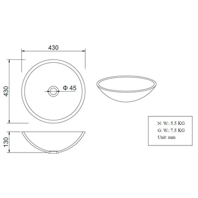 Wiesbaden Valerie waskom rond 43x13 cm solid surface mat zwart