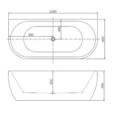 Wiesbaden Wall half vrijstaand ligbad 180x80cm inclusief waste acryl mat wit TWEEDEKANS