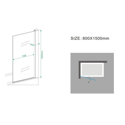 Wiesbaden Palmo badwand draaibaar 800 x 1500 x 6 mm nano helder glas/chroom