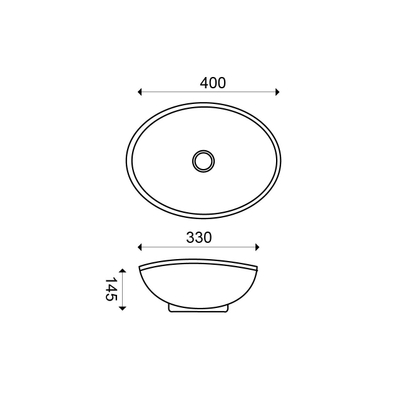 Wiesbaden Barco waskom ovaal 40 x 33 x 14,5 cm keramiek mat zwart