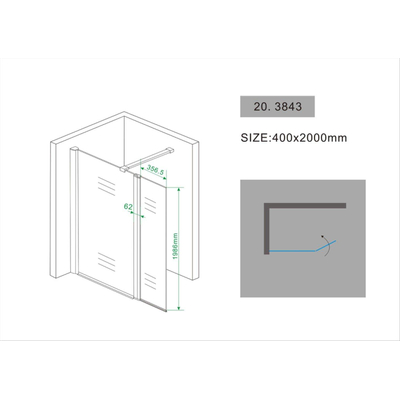 Wiesbaden Comfort Uni zijwand met scharnierprofiel 40x200cm 10mm glas met NANO coating TWEEDEKANS