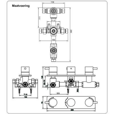 Wiesbaden Caral inbouwthermostaat 3 weg rond chroom