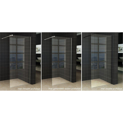 Wiesbaden Slim losse glaswand 160x200cm Helder glas 8mm met anti-kalk coatingzonder profiel en stabilisatiestang