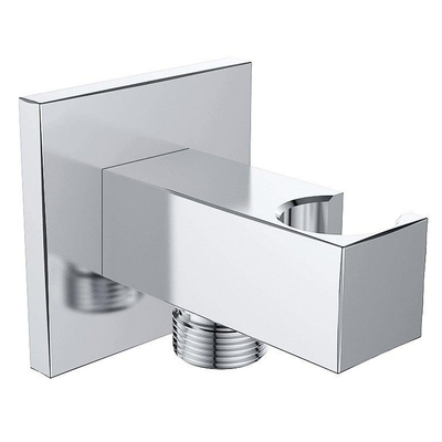 Wiesbaden Wandaansluitbocht met handdouchehouder vierkant 1/2" chroom