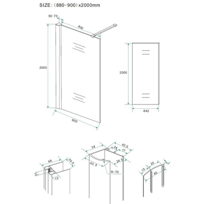 Wiesbaden Comfort Shower inloopdouche met muurprofiel 90x200cm 10mm NANO glas