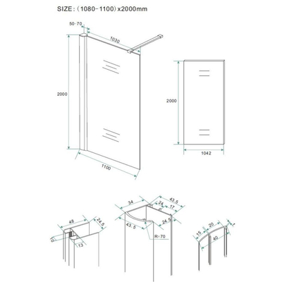 Wiesbaden Comfort inloopdouche met muurprofiel 110x200cm 10mm NANO glas