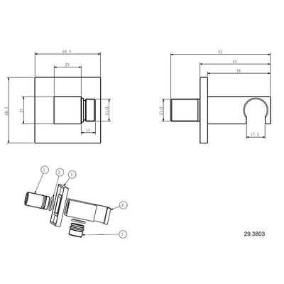 Wiesbaden Wandaansluitbocht met handdouchehouder vierkant 1/2" chroom
