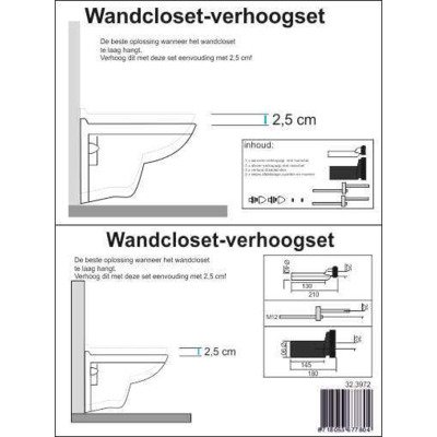 Riko Wandcloset verhoogset tbv inbouwreservoir compleet