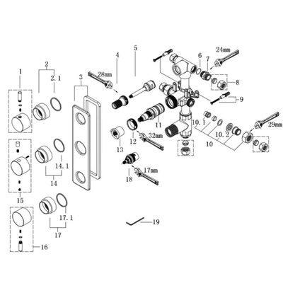 Wiesbaden Caral inbouwthermostaat 3 weg rond chroom