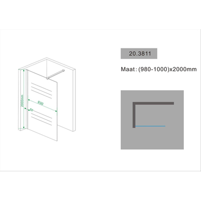 Wiesbaden Comfort Shower plus inloopdouche 100x200cm 10mm glas met NANO coating